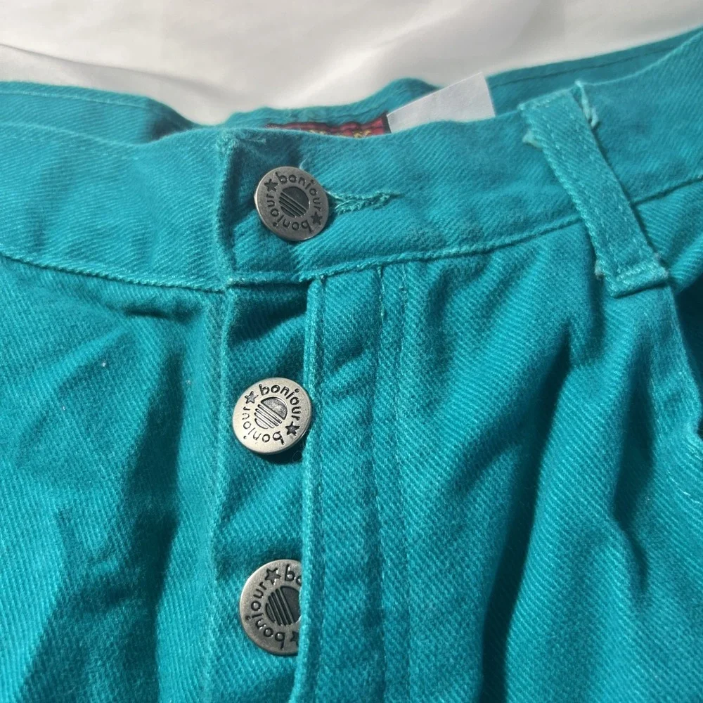 Vintage 90's Bonjour Women's Button Up Pants‎ Teal Green Size 13/14 100% Cotton